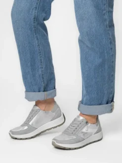 Ara Metallic Silver and White Wide Fit Trainer|122511220