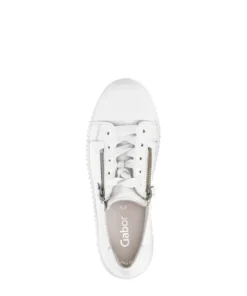 Gabor White Leather Platform Trainer|8333421W