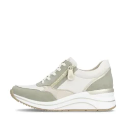 Remonte White and Sage Wide Fit Wedge Trainer|D0T0182