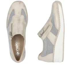 Rieker Beige & White Comfort Mini Wedge Slip On|4876060W