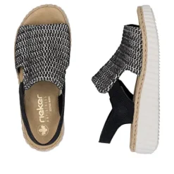 Rieker Black Wide Fit Woven Wedge Sandal||6927600