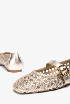 Unisa Gold Braided Leather Mary Jane|BALZAG